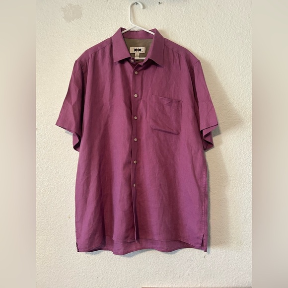 Jos A Bank XL Shirt Traveler's Men's Solid Purple Linen Summer Lightweight Beach - Picture 1 of 8
